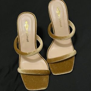 Square Toe Double Strap Block Faux Velvet Heel